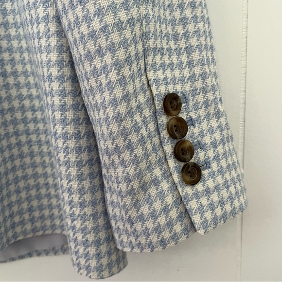 Ann Taylor The Petite Greenwich Blazer in Houndstooth Light Blue & White Size 10 - Picture 13 of 16